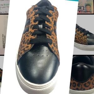 Court Leather Lace up Sneaker in Leopard & Black